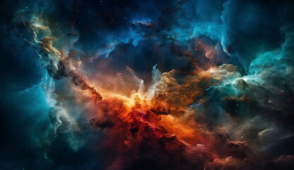 Fototapeta na wymiar a View of the sky filled with colorful nebulae. Based on Generative Ai.