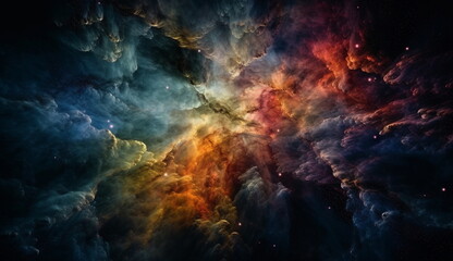 Naklejka na ściany i meble a View of the sky filled with colorful nebulae. Based on Generative Ai.