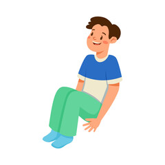 Little Boy Sitting on Floor and Listening to Fairytale Vector Illustration