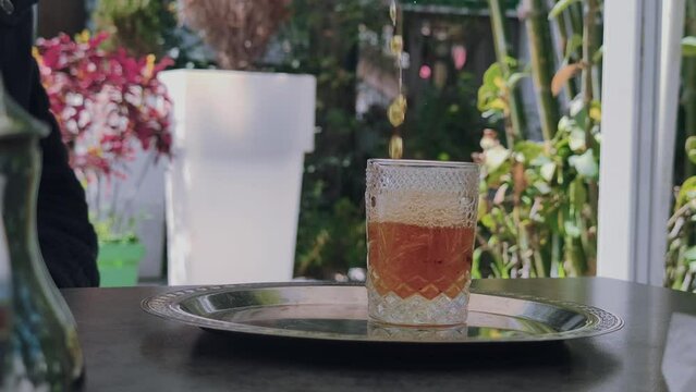 close-up of a Moroccan traditional tea served in a coffeeshop
