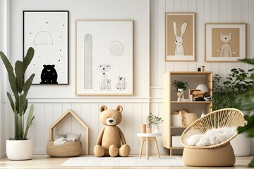 Scandinavian Style Kids Room with Wooden Toys and Eco-Friendly Elements. Generative AI