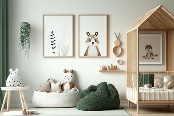 Scandinavian Style Kids Room with Wooden Toys and Eco-Friendly Elements. Generative AI