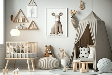Scandinavian Style Kids Room with Wooden Toys and Eco-Friendly Elements. Generative AI