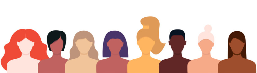 Faceless women of different ethnicities together. Vector illustration.