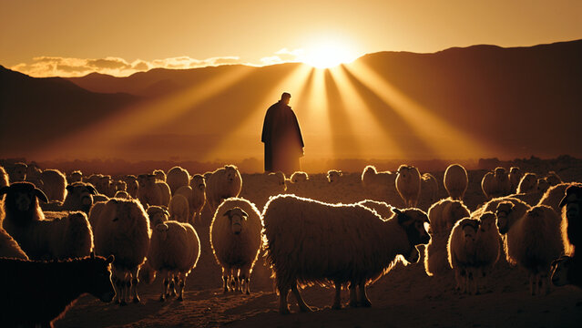 The Good Shepherd at Dusk: Finding Peace and Comfort in the Presence of Jesus and His Flock, generative ai