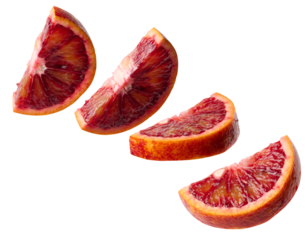 Juicy piece of red orange on a white isolated background
