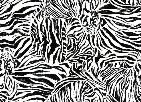 Abstract animal monochrome seamless texture with tiger skin imitation. High quality illustration for trendy home textile, bedding, wallpaper, apparel fabric, package.