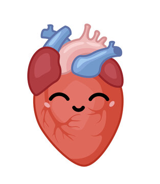 Human heart vector icon with happy smiling anthropomorphic face
