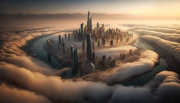 Cloud City: Bird's Eye View of Dubai. Generative AI