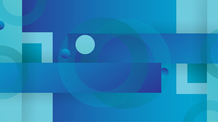 Gradient blue geometric with round, square shapes and lines vector background