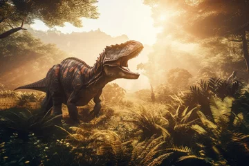 Raamstickers Majestic dinosaur in a fantasy landscape. AI generated, human enhanced © top images