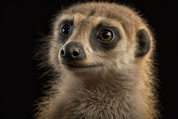 Obraz premium Generative AI. Close-up portrait of a meerkat standing and watching around for hunters. Meerkats are living in Africa