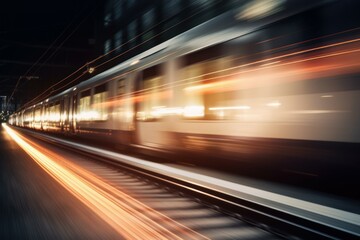 Fototapeta na wymiar Fast futuristic train. Motion blur. AI generated, human enhanced