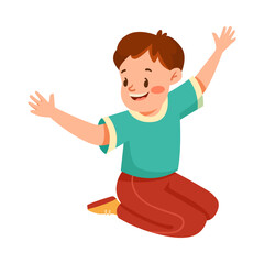 Little Boy Sitting on Floor and Listening to Fairytale Vector Illustration