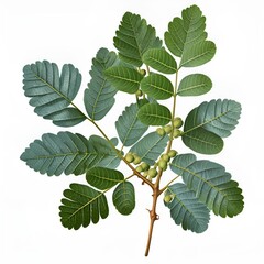 Hojas de boswellia vista plana. Render 3d realista con fondo liso blanco. Generado con tecología IA