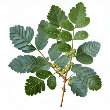 Hojas de boswellia vista plana. Render 3d realista con fondo liso blanco. Generado con tecolog&iacute;a IA