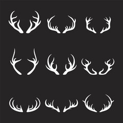 Naklejka premium Vector Reindeer Horns, Antlers. Deer Horn Silhouettes. Hand Drawn Deers Horn, Antler Set. Animal Antler Collection. Design Elements of Deer. Wildlife Hunters, Hipster, Christmas and New Year concept