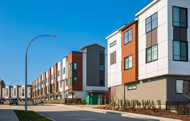 New residential townhouses. Modern apartment buildings in Canada. Modern complex of apartment buildings