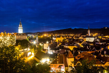 Naklejka premium Evening aerial view of Cesky Krumlov, Czech Republic