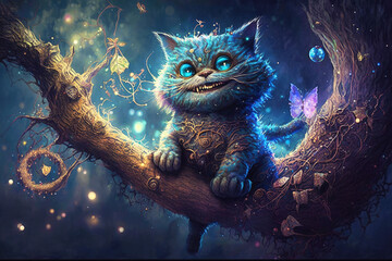 cartoon smiling cat on the tree