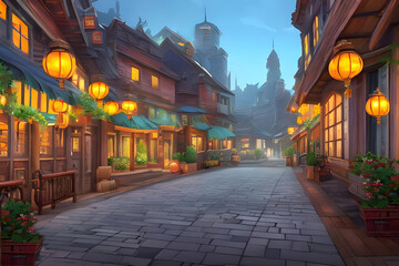 Obraz premium 「Generative」「AI」チャイナファンタジー街入口