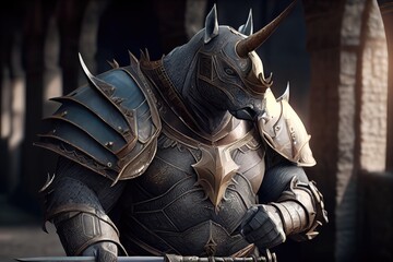 Fototapeta na wymiar rhinoceros in a knight armor