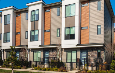 New residential townhouses. Modern apartment buildings in Canada. Modern complex of apartment buildings