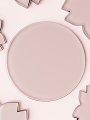 3D Rendering Sakura ot Cherry Blossom Shape Acrylic Glass Plates Product Display Background for Summer Healthcare, Cosmetics and Skincare Products.