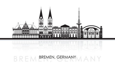 Silhouette Skyline panorama of city of Bremen, Germany  - vector illustration - obrazy, fototapety, plakaty