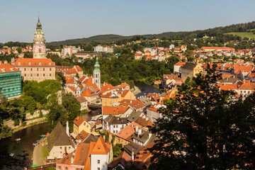 Obraz premium Aerial view of Cesky Krumlov town with the castle, Czech Republic
