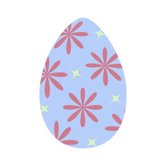 Easter egg in trendy blue with pattern of abstract stars and flowers. Happy Easter. Holiday. EPS