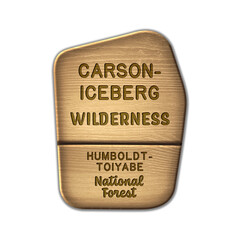 Carson-Iceberg National Wilderness, Humbodlt-Toiyabe National Forest wood sign illustration on transparent background
