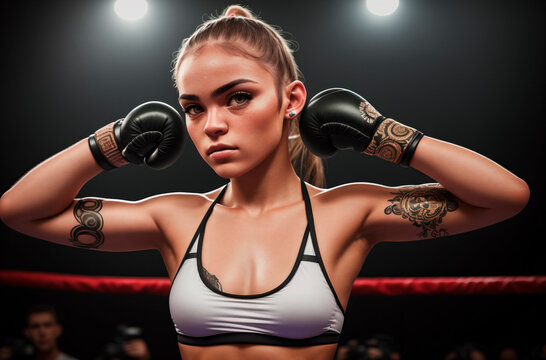 The girl is a boxer. Female athlete Generative AI.