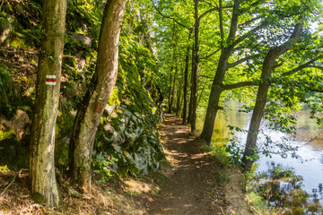 Hiking trail by Luznice river near Bechyne, Czech Republic