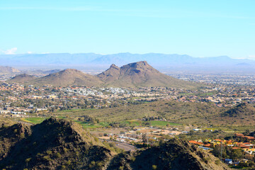 Aerial view of  Phoenix and Scottsdale from North Mountain Park hiking trail, Arizona
