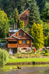 Rural holiday cabins along Luznice river, Czech Republic