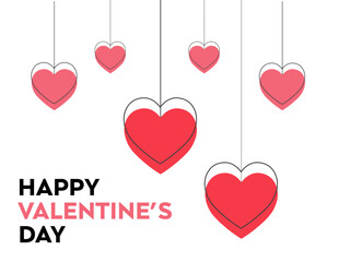 Valentines day abstract background with hearts on red background. Vector