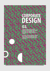 Abstract vector cover template using green and purple color and halftone dots. Cover with pattern decoration. Suitable for annual report, magazine, catalog, template, book, and document.