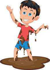 Fototapeta premium happy boy playing mud