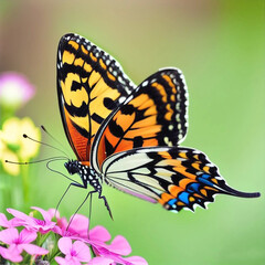 Fototapeta na wymiar Papillon multicolore posé sur des fleurs