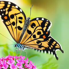 Fototapeta na wymiar Papillon multicolore posé sur des fleurs
