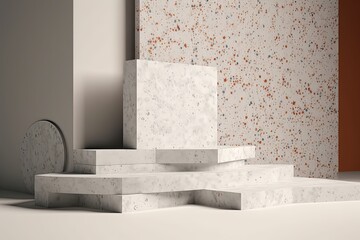 illustration for 3d background white podium display set and terrazzo stone tiles cosmetic beauty product promotion mockup nature pedestal minimal studio banner template 3d render illustration