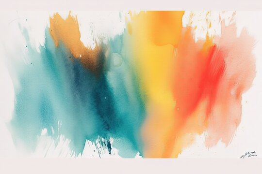 illustration for blended watercolor abstract background hand painted brush stroke pale colors red yellow blue and green over white background banner texture concept with copy space for text 