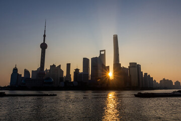 Fototapeta na wymiar Sunrise view of Pudong in Shanghai skyline, China