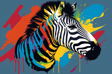 Fototapeta na wymiar Colorful Zebra Pop Art Vector Style Only Black Background Generative Ai Digital Illustration Part#040423