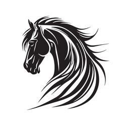 Beautiful head face mascot of horse stallion. black white line art vector illustration