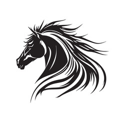 Beautiful head face mascot of horse stallion. black white line art vector illustration