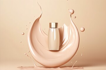 illustration for 3d background display for product promotion or text liquid round foundation splash beige paint or makeup cosmetic splashing pedestal podium for presentation minimal 
