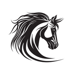 Beautiful head face mascot of horse stallion. black white line art vector illustration