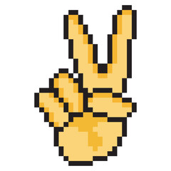 Obraz premium Hand gesture V sign for peace symbol with pixel art design 